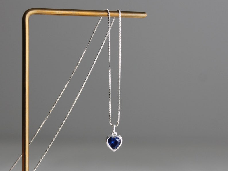 Sterling silver small blue heart necklace Dainty necklace Gift image 1