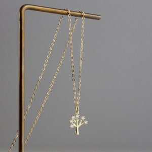 Gold plated over sterling silver and clear zircon tree pendant necklace Dainty necklace Gift image 1
