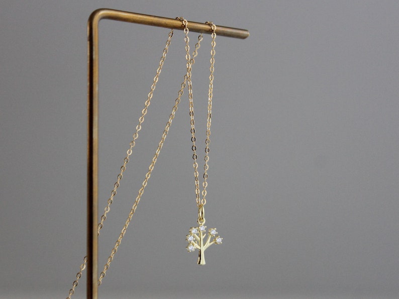 Gold plated over sterling silver and clear zircon tree pendant necklace Dainty necklace Gift image 1