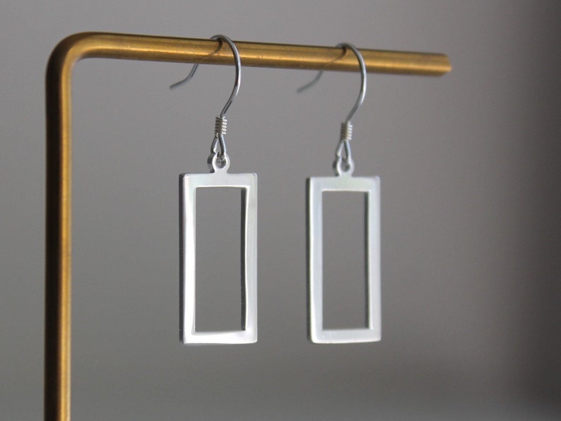 Silver plated rectangle earrings Modern Geometric earrings Contemporary minimal earrings Gift image 5