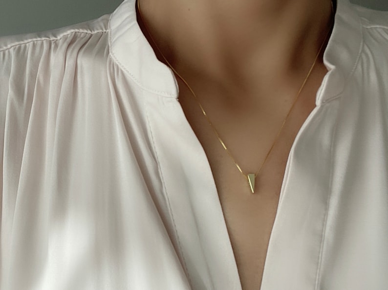 Gold plated over silver necklace with triangle pendant Minimal Geometric necklace Gift image 3