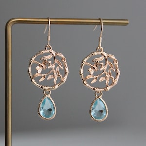 Vergoldete Libelle Anhänger mit Aquamarin Blau Träne Ohrringe Hochzeit Brautjungfer Ohrringe
