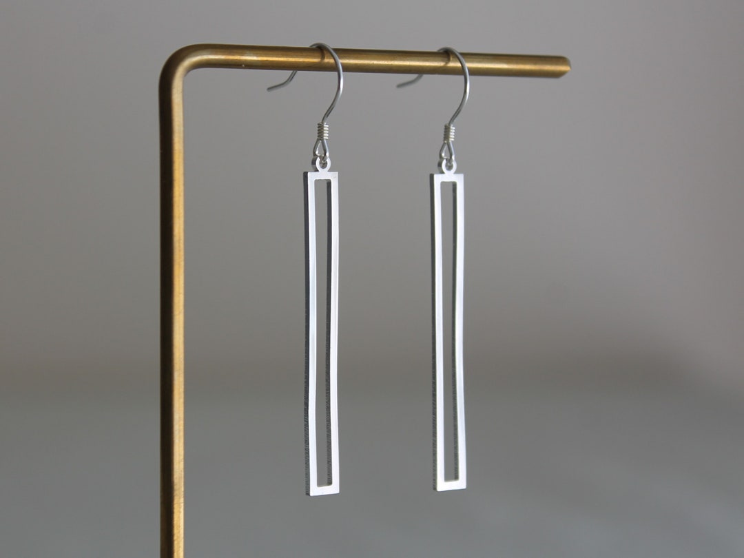 Silver Bar Earrings Geometric Earrings Rectangle Earrings Etsy UK