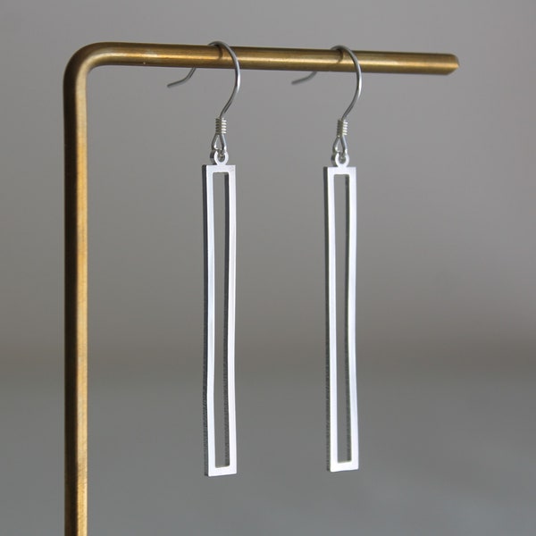 Silver plated Rectangle earrings Geometric earrings