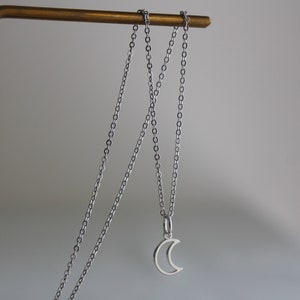 Small sterling silver moon necklace Dainty necklace Minimal necklace Gift image 1