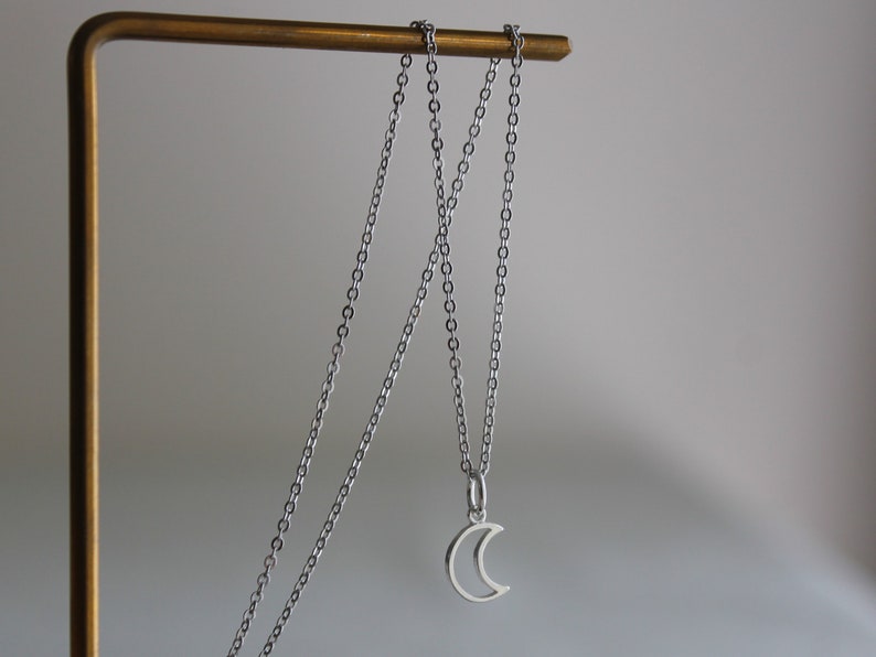 Small sterling silver moon necklace Dainty necklace Minimal necklace Gift image 1