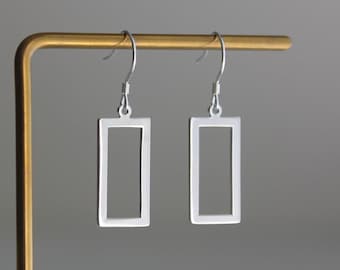 Silver plated rectangle earrings Modern Geometric earrings Contemporary minimal earrings Gift