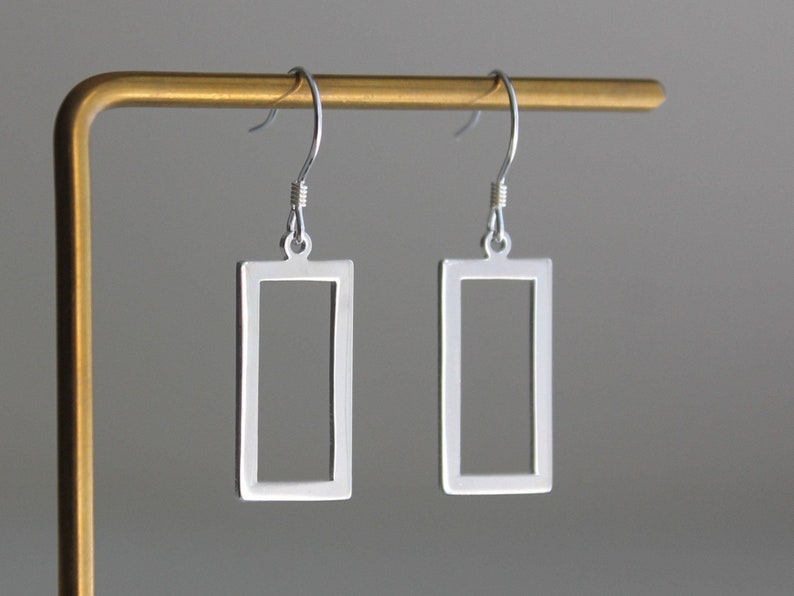 Silver plated rectangle earrings Modern Geometric earrings Contemporary minimal earrings Gift image 1