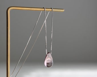 Light plum purple glass teardrop necklace with sterling silver chain Classic minimal necklace Gift