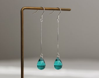 Sterling silver chain and teal green teardrop earrings Classic elegant earrings Gift