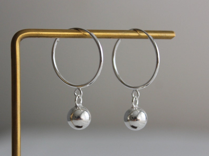 Sterling Silver Hoop Ball Earrings Modern Minimal Earrings Etsy UK