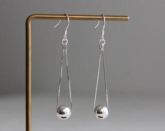 Sterling silver chain and ball earrings Minimal Geometric earrings Gift