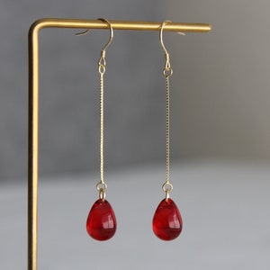 Gold plated chain with red teardrop earrings Wedding Bridesmaid earrings Gift