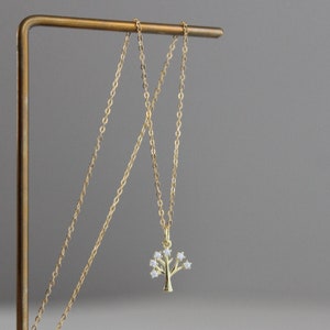 Gold plated over sterling silver and clear zircon tree pendant necklace Dainty necklace Gift image 4