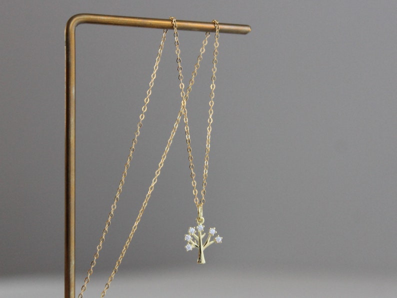 Gold plated over sterling silver and clear zircon tree pendant necklace Dainty necklace Gift image 4