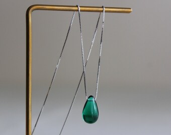 Emerald green teardrop necklace with sterling silver chain Minimal necklace Classic essential necklace Gift