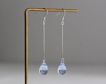 Sterling silver chain and light sapphire blue teardrop earrings Classic elegant earrings Gift