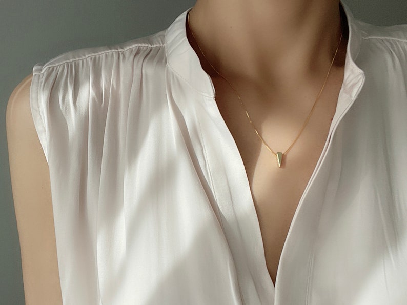 Gold plated over silver necklace with triangle pendant Minimal Geometric necklace Gift image 5