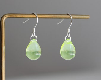 Jonquil yellow Glass teardrop earrings with sterling silver ear wires Minimal Essential earrings Gift