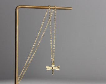 Gold plated over silver dragonfly pendant necklace Dainty necklace Gift