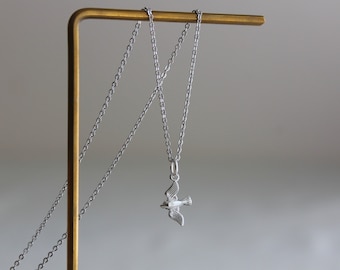 Sterling Silver Bird Pendant Necklace Adjustable chain
