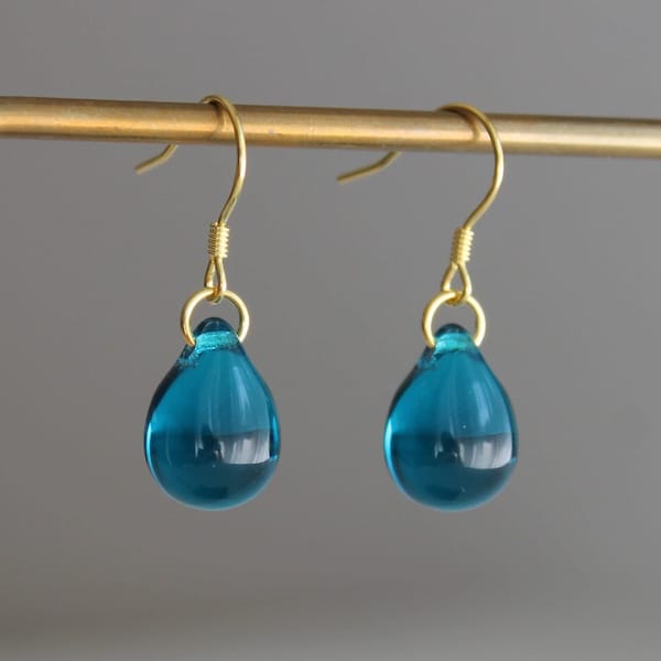 Teal blue Glass teardrop earrings Minimal classic earrings Essential earrings Gift