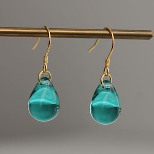 Teal green glass teardrop earrings Minimal Essential earrings Gift for her