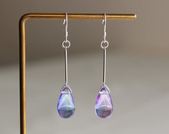 Sterling silver bar purple blue two tone teardrop earrings Classic essential earrings Gift