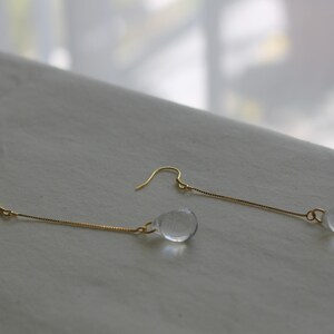 Gold plated long chain with clear glass teardrop earrings Minimal earrings Occasion earrings Gift image 7