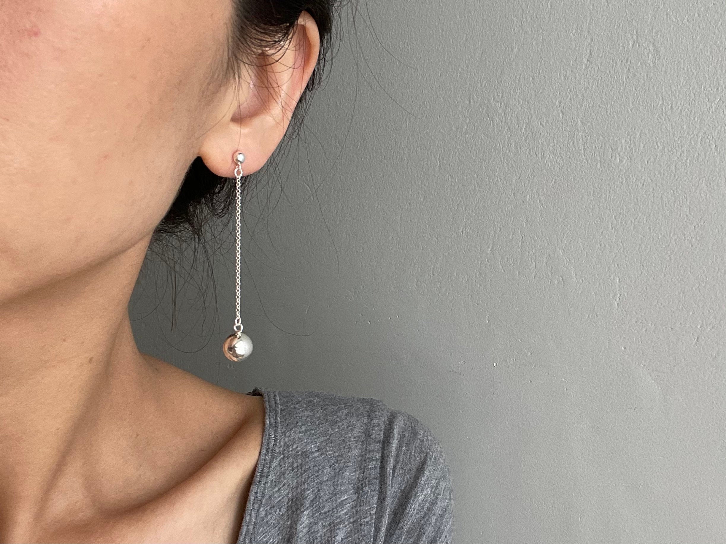 Sterling silver long chain and ball earrings Minimal Geometric Etsy