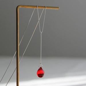 Sterling silver Lariat necklace with red teardrop Occasion necklace Party necklace Gift for her