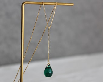 Emerald green teardrop lariat necklace Wedding Bridesmaid necklace Occasion necklace Party necklace Gift for her