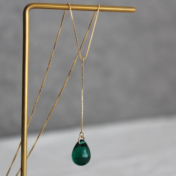 Emerald green teardrop lariat necklace Wedding Bridesmaid necklace Occasion necklace Party necklace Gift