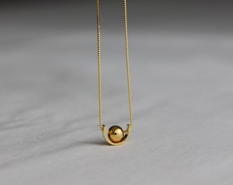 Gold plated over silver ball in half circle pendant necklace Minimal Geometric necklace Gift
