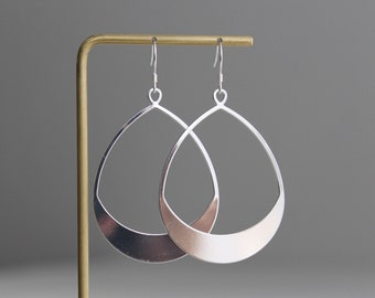 Silver plated oversized teardrop earrings Modern Minimal Geometric earrings Gift