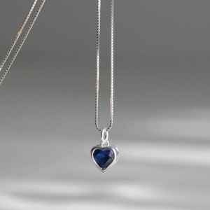 Sterling silver small blue heart necklace Dainty necklace Gift image 2