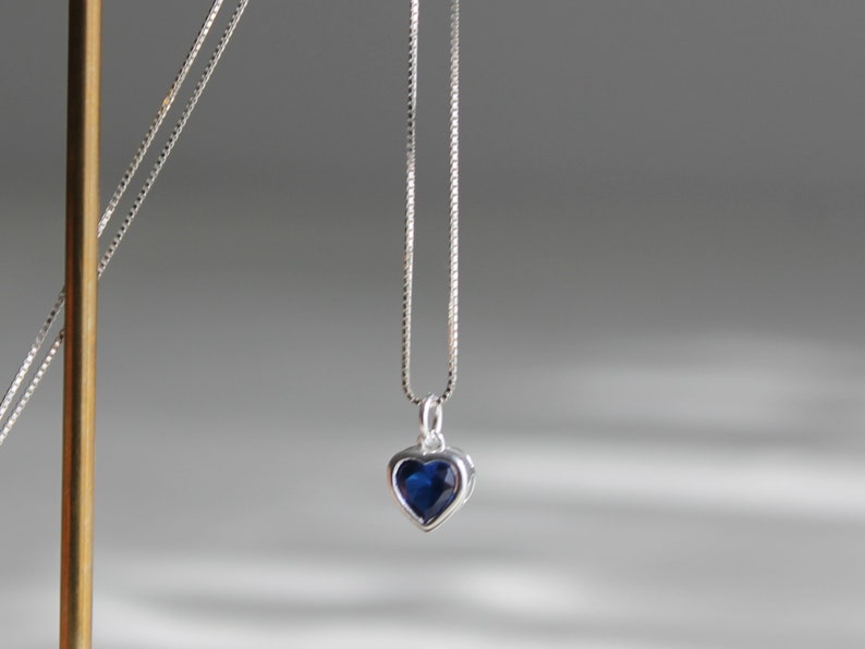 Sterling silver small blue heart necklace Dainty necklace Gift image 2