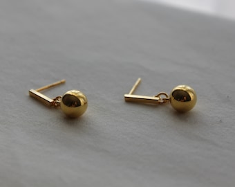 Gold plated over silver ball earrings with bar post Minimal geometric earrings Gift for her