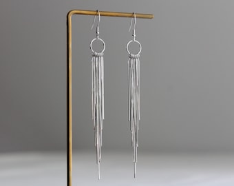 Sterling silver hoop tassel earrings Statement earrings Party Occasion earrings Gift