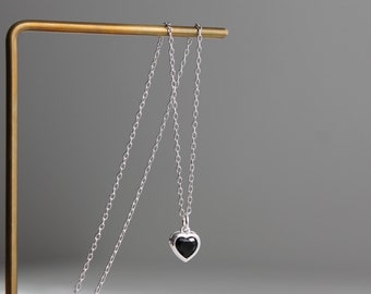 Sterling silver black heart necklace Dainty necklace Gift