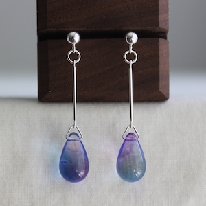 Sterling silver bar with purple and blue two tone teardrop earrings Gift