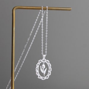 Sterling silver rose flower pendant necklace Adjustal chain