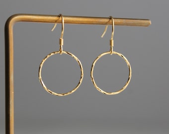 Gold plated over silver small hoop earrings Dainty earrings Minimal Geometric earrings Gift