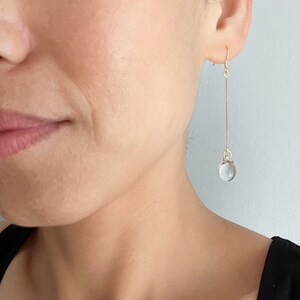 Gold plated long chain with clear glass teardrop earrings Minimal earrings Occasion earrings Gift image 4