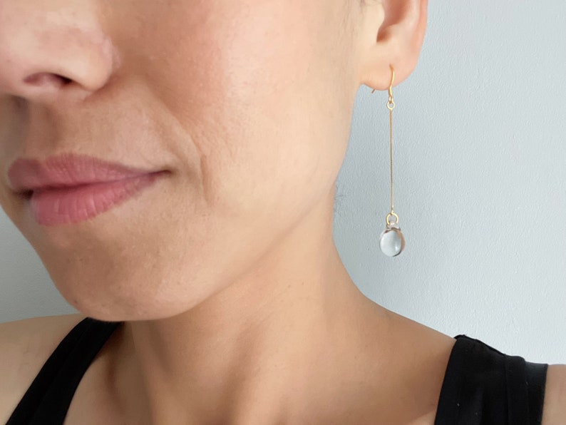 Gold plated long chain with clear glass teardrop earrings Minimal earrings Occasion earrings Gift image 4