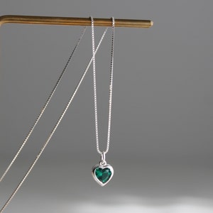 Sterling silver tiny emerald green zircon heart necklace Dainty necklace Gift