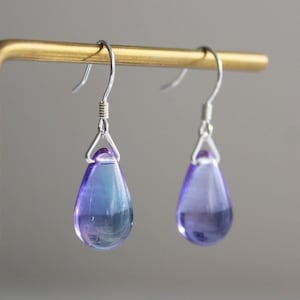 Blue and purple two tone glass teardrop earrings Everyday Minimal earrings Gift