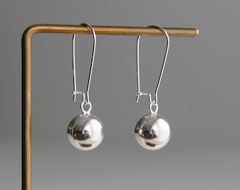 Sterling silver ball earrings with oversized kidney ear wires Modern Minimal earrings Gift