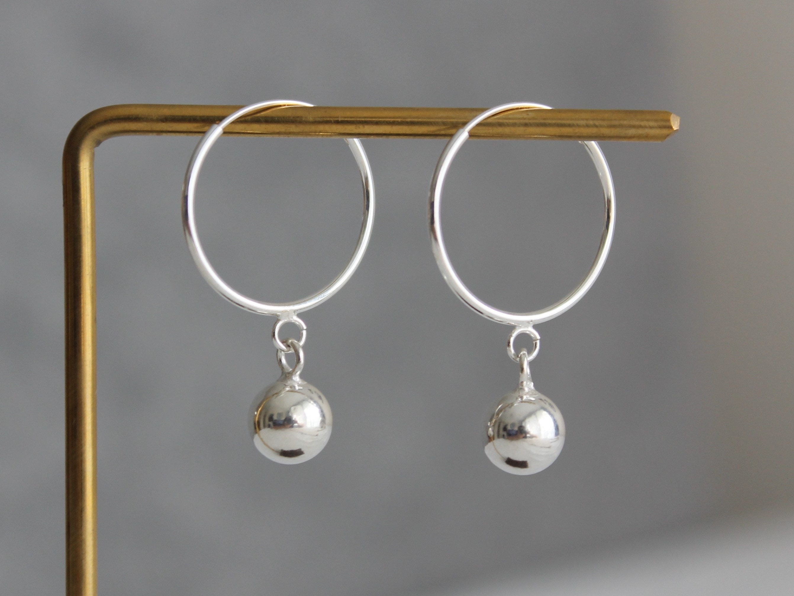 Sterling Silver Hoop Ball Earrings Modern Minimal Earrings Etsy UK