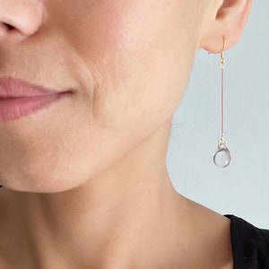 Gold plated long chain with clear glass teardrop earrings Minimal earrings Occasion earrings Gift image 8